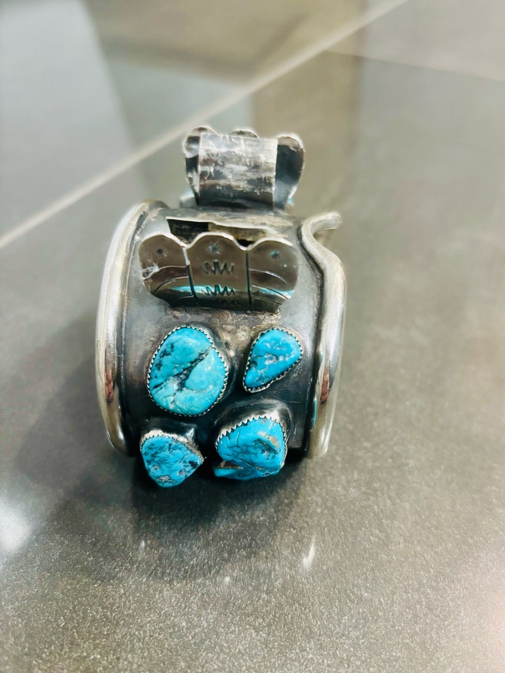 Handcrafted Turquoise Cluster Cuff Bracelet - Blue